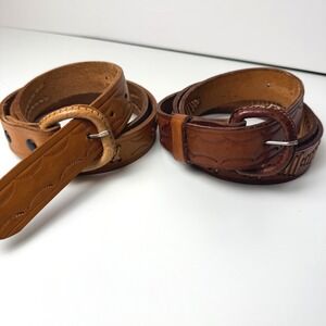 Two Vintage Tooled Leather Belts Size 42 Western Cowboy Style